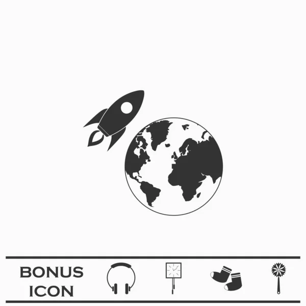 Planet Rocket Icon Flat Black Pictogram White Background Vector Illustration — Stock Vector