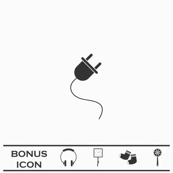 Power Cord Icon Flat Black Pictogram White Background Vector Illustration — Stock Vector