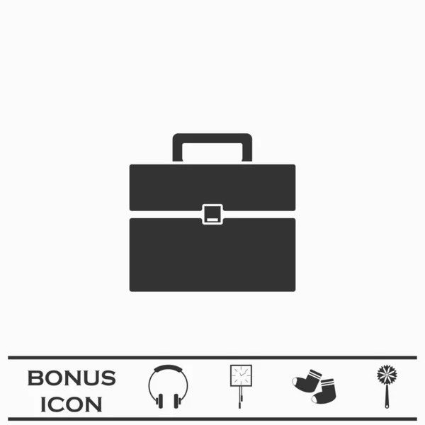 ブリーフケースアイコンフラット 白い背景の黒いピクトグラム ベクターイラストのシンボルとボーナスボタン — ストックベクタ