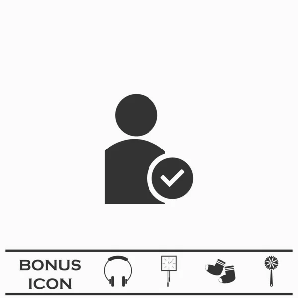 Gebruiker Check Pictogram Plat Zwart Pictogram Witte Achtergrond Vector Illustratie — Stockvector