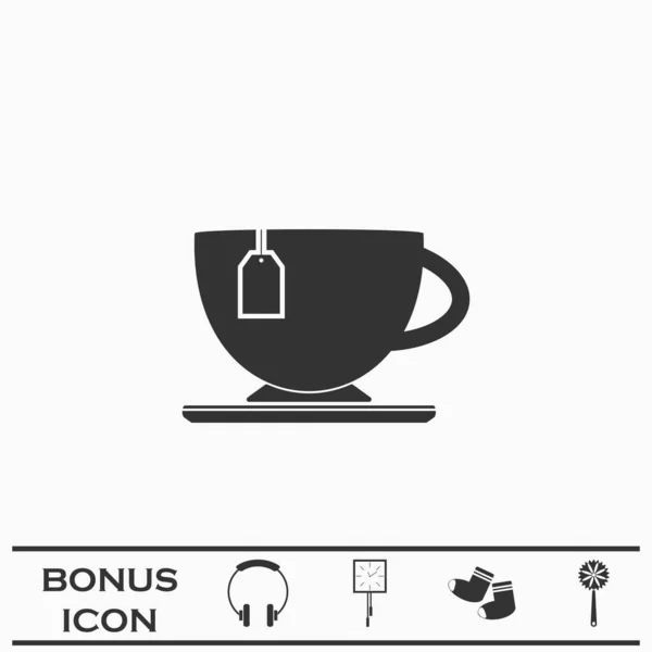 ティーアイコンフラット 白い背景の黒いピクトグラム ベクターイラストのシンボルとボーナスボタン — ストックベクタ