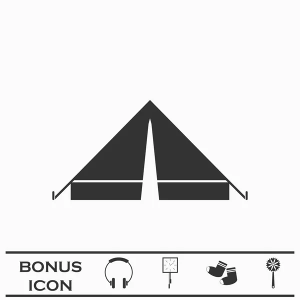 帐篷图标平面 白色背景上的黑色象形文字 矢量图解符号和加法按钮 — 图库矢量图片