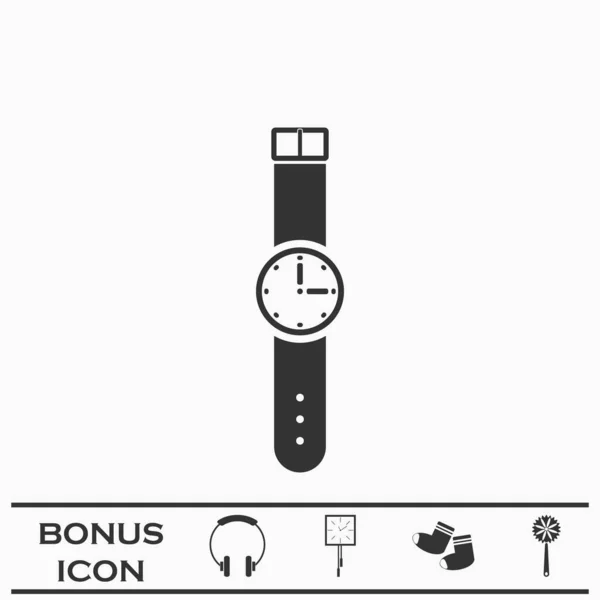 Icono Del Reloj Pulsera Plano Pictograma Negro Sobre Fondo Blanco — Archivo Imágenes Vectoriales