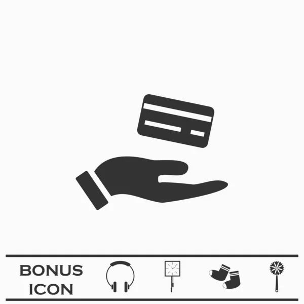 手札とクレジットカードのアイコンは平らです 白い背景の黒いピクトグラム ベクターイラストのシンボルとボーナスボタン — ストックベクタ