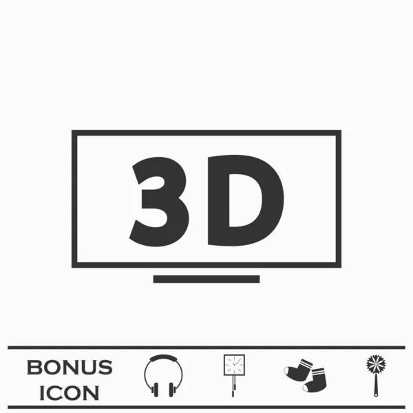 3D电视图标平面 白色背景上的黑色象形文字 矢量图解符号和加法按钮 — 图库矢量图片