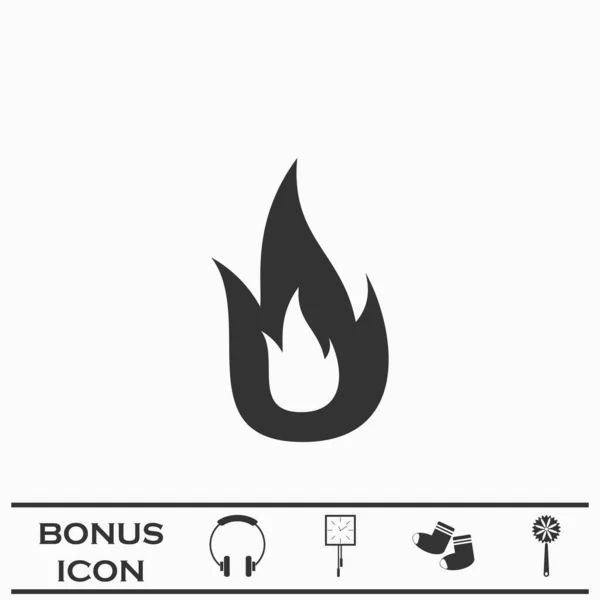 火のアイコンフラット 白い背景の黒いピクトグラム ベクターイラストのシンボルとボーナスボタン — ストックベクタ
