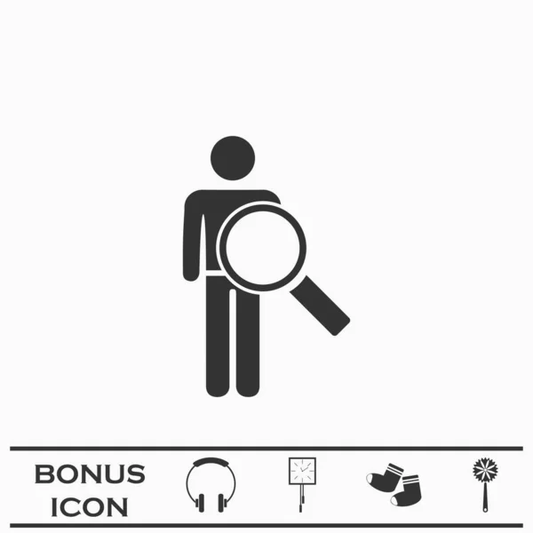 Zoek Persoon Pictogram Plat Zwart Pictogram Witte Achtergrond Vector Illustratie — Stockvector