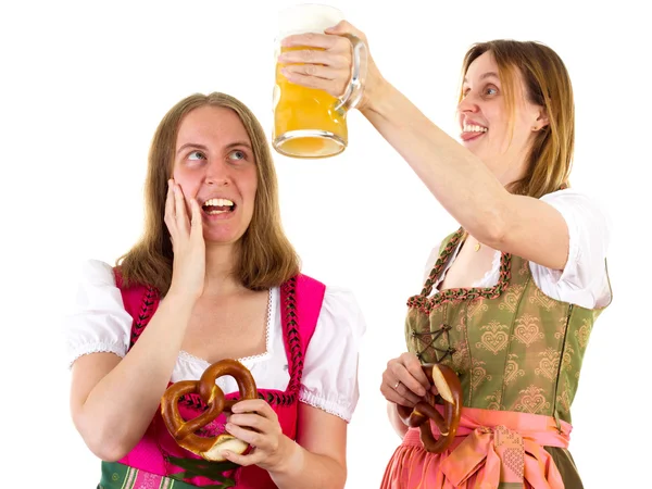 Girl afraid about shower with beer — Stock Photo, Image