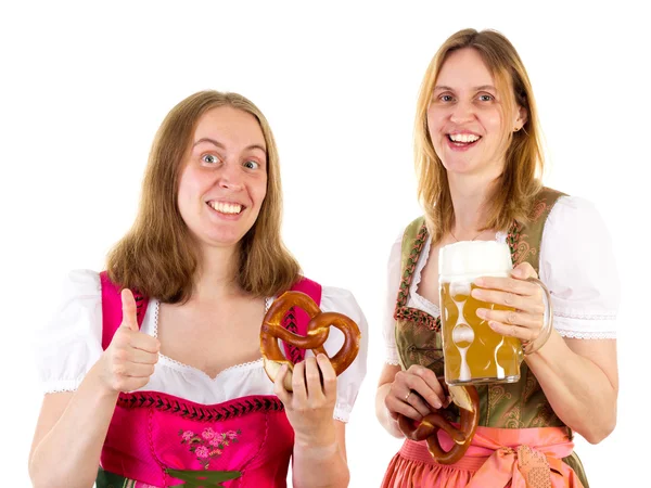 Woman with pretzel showing thumb up — Stock Photo, Image