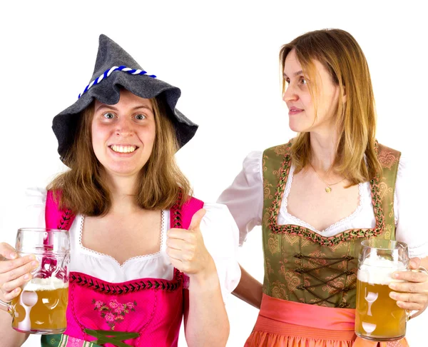 Girl in dirndl wearing Seppelhut showing thumb up — Stock Photo, Image
