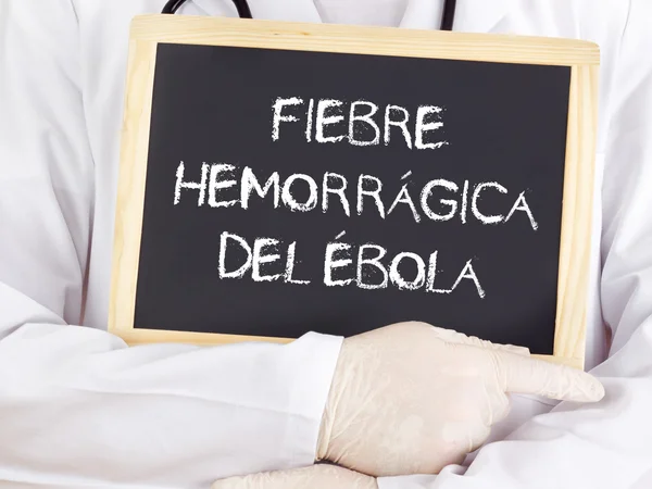 Doctor shows information: Ebola in spanish language — Stock Photo, Image