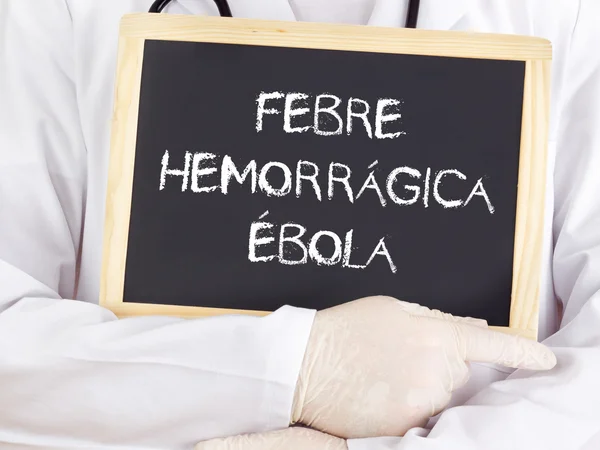 Arzt zeigt Informationen: ebola auf portugiesisch — Stockfoto