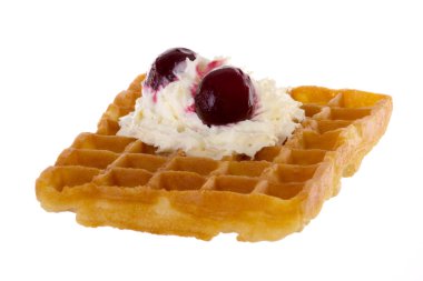 Brussels waffle with cream and cherries clipart