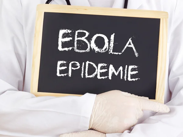 Doctor shows information: Ebola epidemic in german — Stock Photo, Image