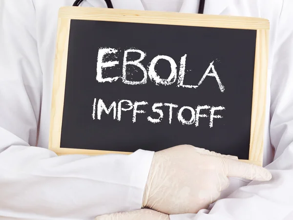 Doctor shows information: Ebola serum in german language — Stock Photo, Image