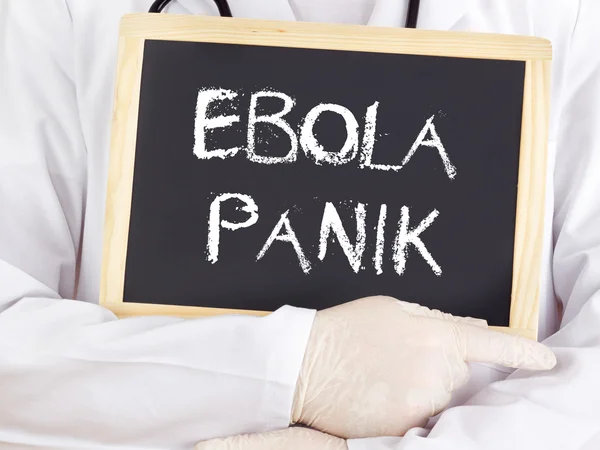 Doctor shows information: Ebola panic in german language — Stock Photo, Image