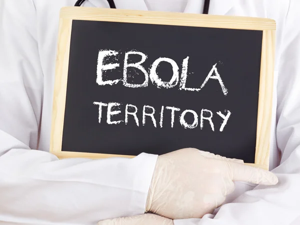 Врач показывает информацию: территория Эбола — стоковое фото