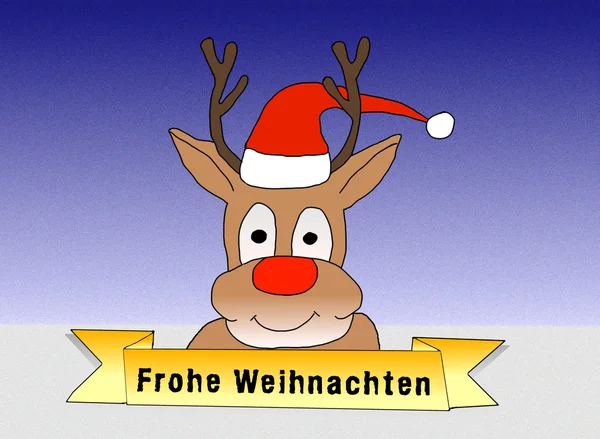 Illusztráció: Rudolf, akik boldog karácsonyt, német nyelven — Stock Fotó