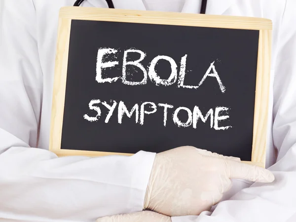 Doctor shows information: Ebola symptoms in german — Stock Photo, Image
