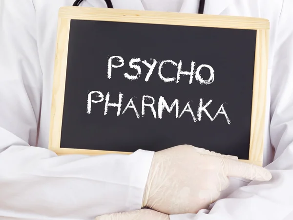 Doctor shows information: psychiatric medication in german — Stock Photo, Image