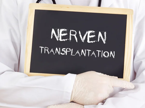 Doctor shows information: nerve transplantation in german Stock Photo