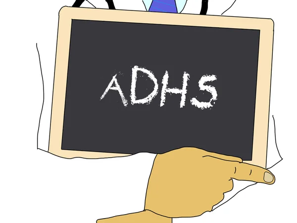 Illustration: Doctor shows information: adhs — Stock Photo, Image