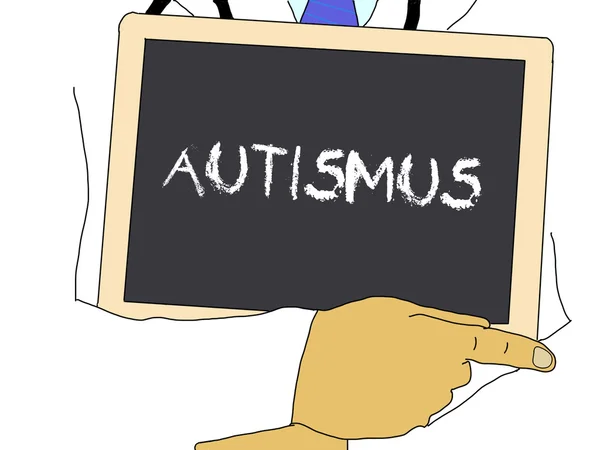 Illustration: Doctor shows information: autism in german — Stock Photo, Image