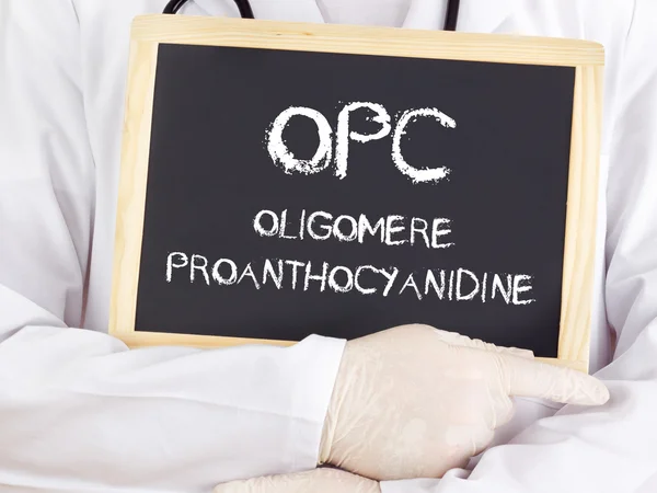 Doctor mostra informações: OPC em língua alemã — Fotografia de Stock