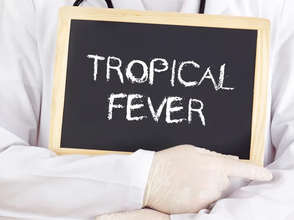 El médico muestra información sobre la pizarra: Fiebre tropical — Foto de Stock