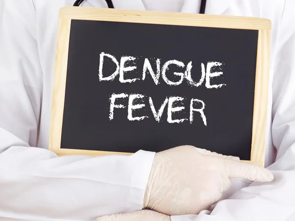 Médico mostra informações sobre quadro-negro: Dengue fever — Fotografia de Stock