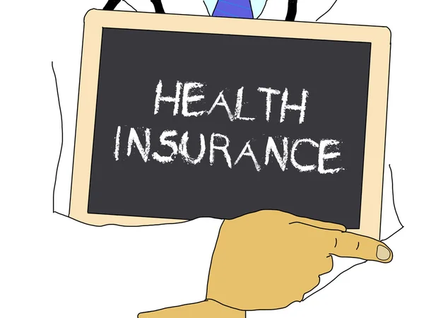 Doctor shows information: Health insurance — Stock Photo, Image