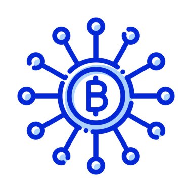 Bitcoin ağı, merkezsizleştirilmiş, şifrelenmiş para birimi değişimi, tamamen düzenlenebilir blok zinciri vektör simgeleri