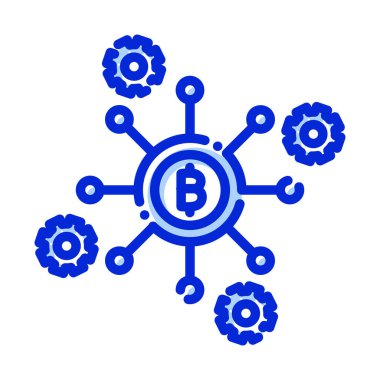 Bitcoin ağı, bitcoin düğümü, engelleme zinciri, bitcoin çekirdeği, tamamen düzenlenebilir vektör simgeleri