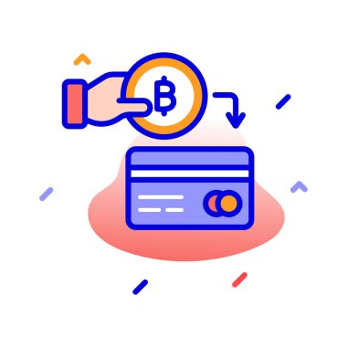 Bitcoin nakit, bitcoin ödeme, bitcoin işlemi, kredi kartı tamamen düzenlenebilir vektör simgeleri