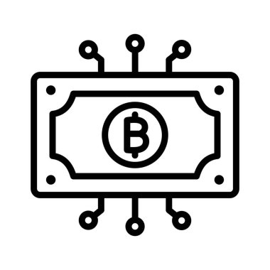 Para birimi, bitcoin nakit, bitcoin teknolojisi, dijital varlık tamamen düzenlenebilir vektör simgeleri