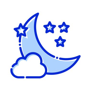 Hava durumu, bulutlar, ay, yıldızlar tamamen düzenlenebilir vektör simgesi