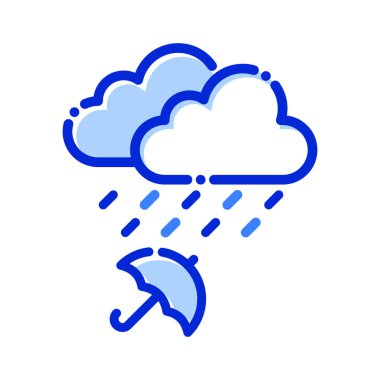 Bulutlar, yağmur, şemsiye, hava tamamen düzenlenebilir vektör simgesi