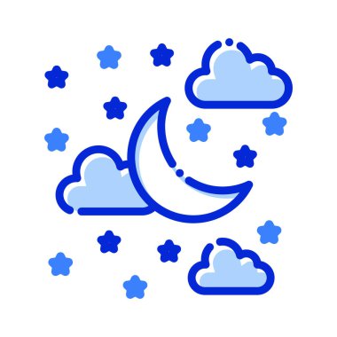 Bulutlar, ay, yıldızlar, tamamen düzenlenebilir vektör simgesi