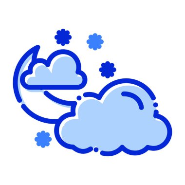 Bulutlar, kar, kış, ay tamamen düzenlenebilir vektör simgesi