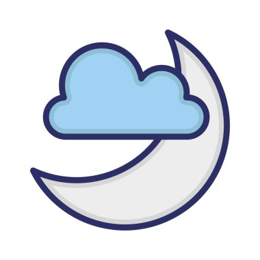 Hava durumu, bulut, ay, gece tamamen düzenlenebilir vektör simgesi