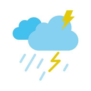 Bulutlar, yağmur, gök gürültüsü, fırtına tamamen düzenlenebilir vektör simgesi