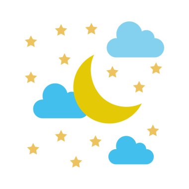 Bulutlar, ay, yıldızlar, tamamen düzenlenebilir vektör simgesi