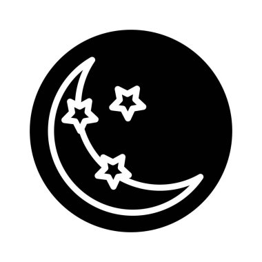 Ay, gece, yıldızlar, tamamen düzenlenebilir vektör simgesi
