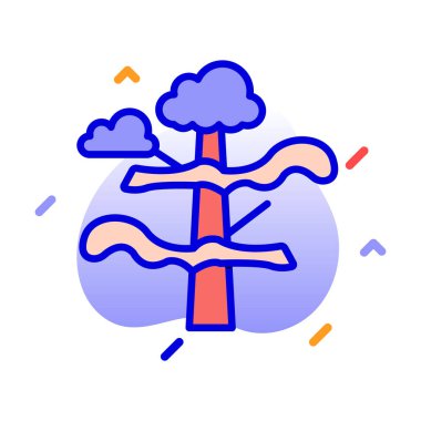 Hava durumu, bulutlar, ağaç, yağmur tamamen düzenlenebilir vektör simgesi