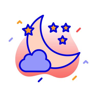 Hava durumu, bulutlar, ay, yıldızlar tamamen düzenlenebilir vektör simgesi