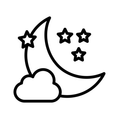 Hava durumu, bulutlar, ay, yıldızlar tamamen düzenlenebilir vektör simgesi