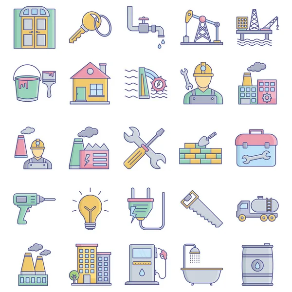 Iconos Vectores Aislados Industriales Construcción Cada Icono Puede Modificar Editar — Vector de stock