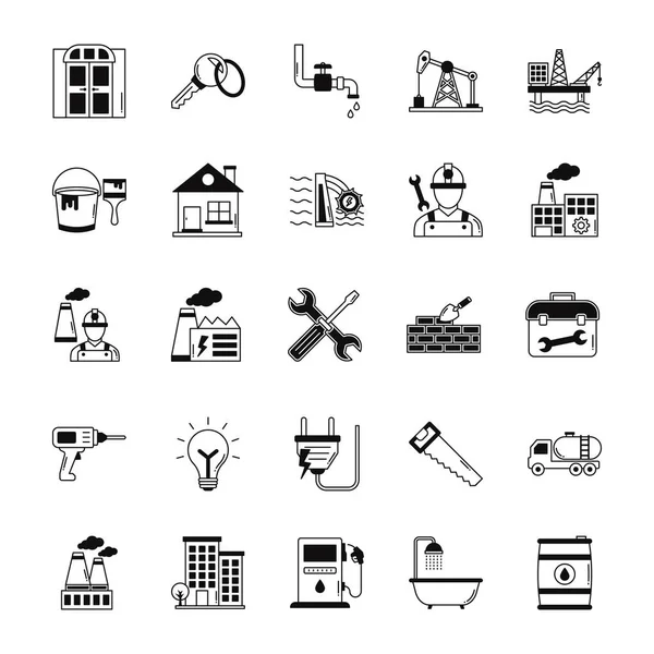 Iconos Vectores Aislados Industriales Construcción Cada Icono Puede Modificar Editar — Vector de stock