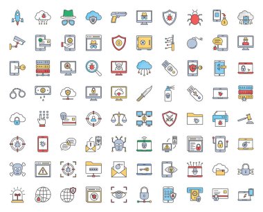 Siber Suçlar ve İzole Vektör simgelerinin hacklenmesi her bir simge kolayca değiştirilebilir veya düzenlenebilir