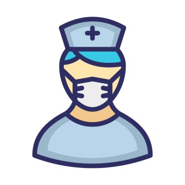 Bayan Doktor Maskeli Vektör Simgesi Kolayca düzenlenebilir ya da değiştirilebilir